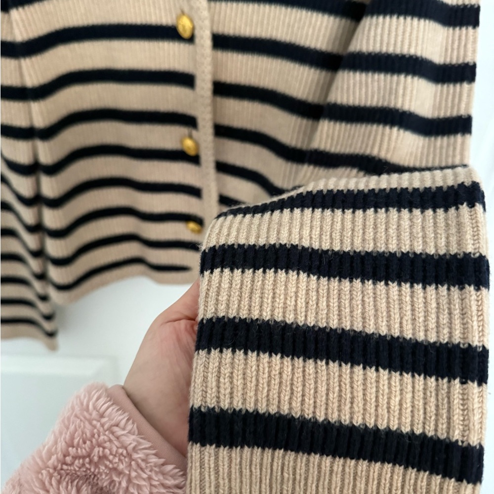 rag & bone Striped Beige and Black Knit Cardigan with Gold Buttons - Picture 4 of 7